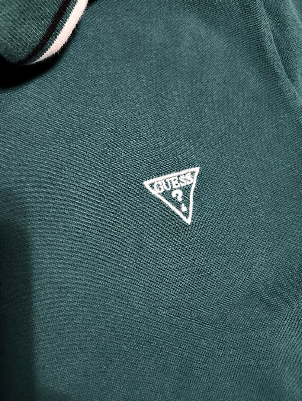 Guess Dark Green Long-Sleeve Polo Shirt with Contrast Trim size M - Picture 6 of 10